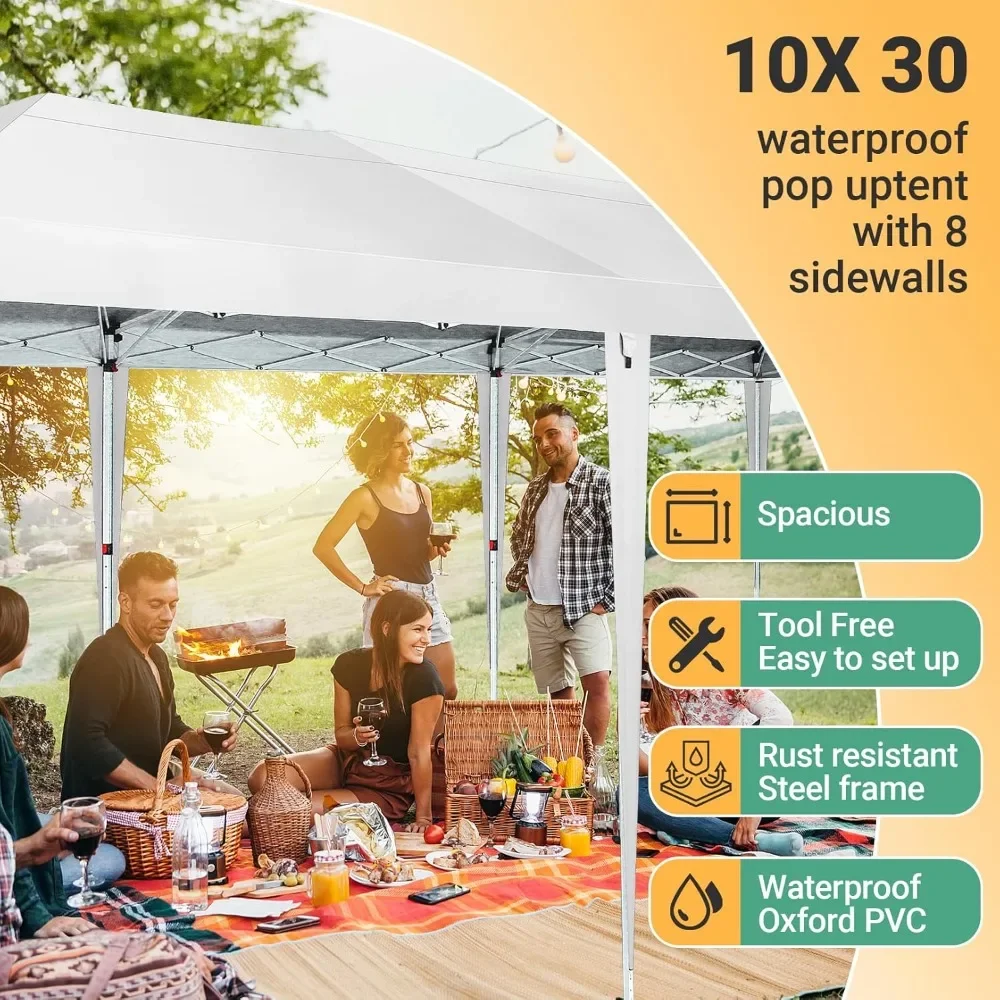 Gazebos, 10x30 Pop Up Canopy, 8 Sidewalls Commercial Instant Canopy Party, Portable Outdoor Gazebo