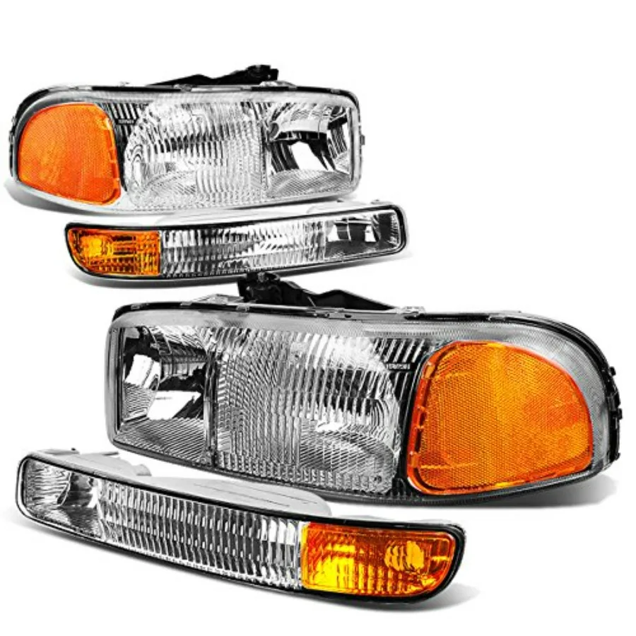 

Chrome Amber Headlights Compatible with 99-07 Sierra Yukon for Off-Road Use Durable Polycarbonate Lens Enhanced Visibility in L