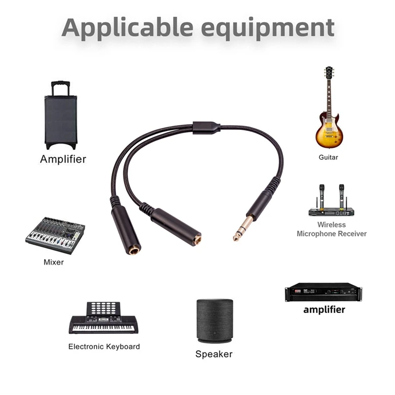 Cable adaptador de audio hembra de 6,35 mm macho a 2 6,35 mm enchufe de 1/4 6,35 mm a cable de audio estéreo divisor Y dual de 6,35 mm-PZZW