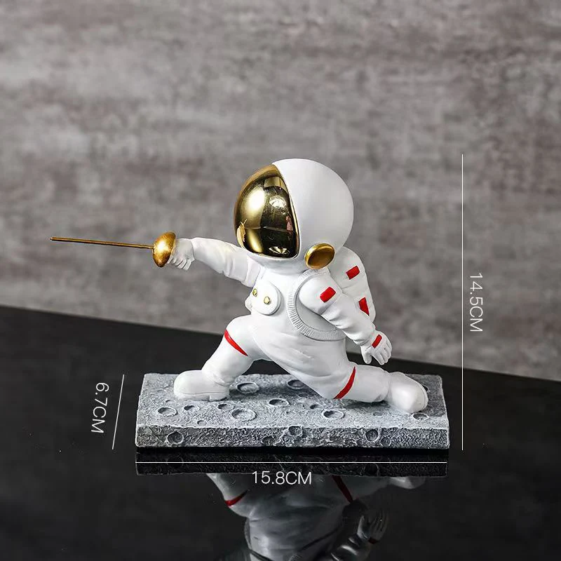 

Resin Astronaut Figurine Statue Astronaut Fencing Figure Sculpture Desktop Tabletop Decor Spaceman Fencing Souvenir Present