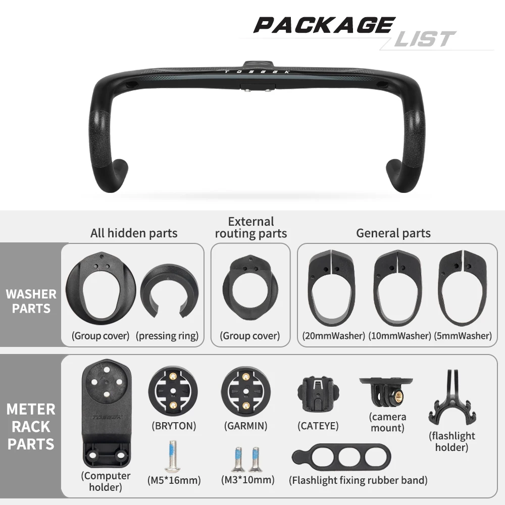 TOSEEK Road Bicycle Handlebar Full Internal Cable Routing T800 Carbon Fiber Integrated Bending Handle with Bike Computer Bracket