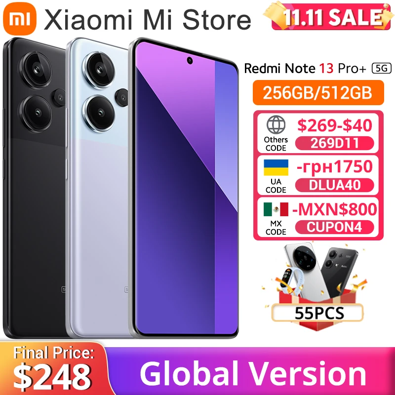 Global Version Xiaomi Redmi Note 13 Pro Plus 5G 200MP OIS Camera 120Hz 1.5K Curved Display MediaTek Dimensity 7200-Ultra IP68