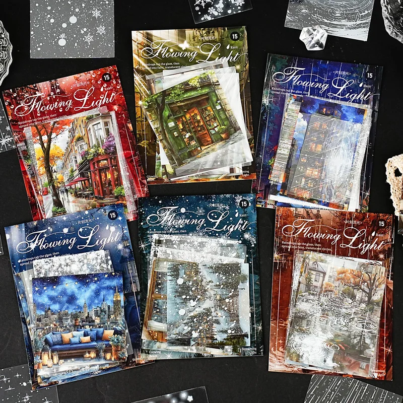 momento-de-luz-serie-vintage-chuva-neve-rua-paisagem-pet-adesivo-criativo-diy-diario-material-colagem-papelaria