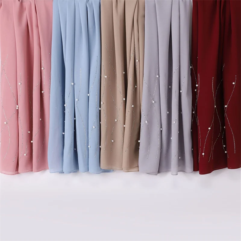 Rhinestone Pearl Bubble Chiffon Instant Hijab Shawl High Quality Wrap Beach Breathable Bufandas Ramadan Muslim Sjaal 175*70Cm