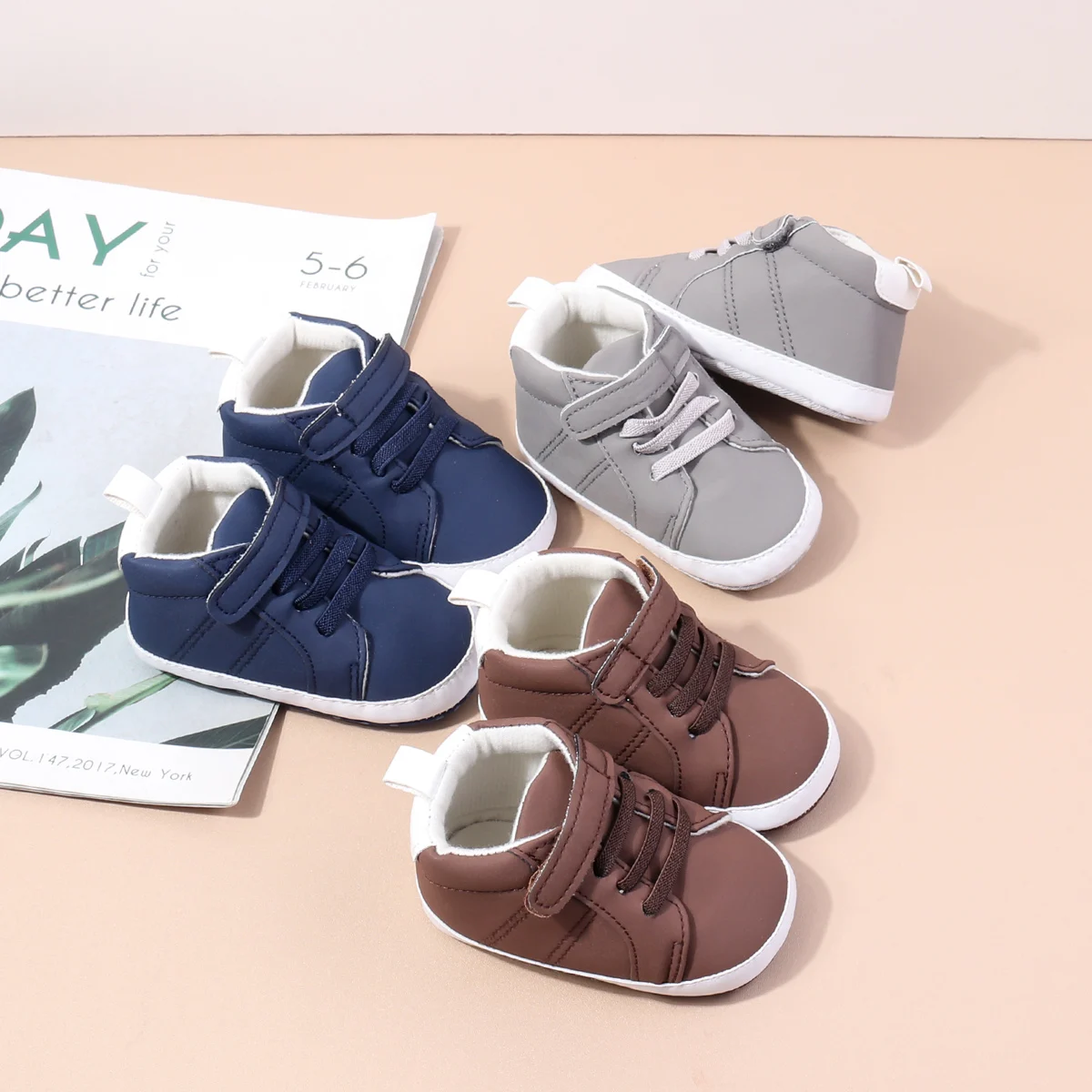 Spring Autumn New Style High-Top Baby Shoes  0-1 Years Old Boys and Girls' Anti-Slip Shoes, Retro Casual Learning Walkers