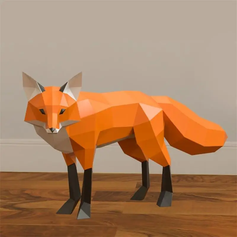 Fox 3D Paper Model Home Ornament Hallway Decoration Origami Papercraft Art Animal DIY Puzzles Handmade Low Poly Creative Toys