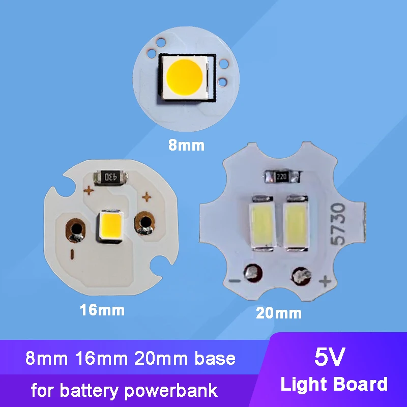 10pcs 5V White Warm LED Bead Light + 8mm 16mm 20mm Base