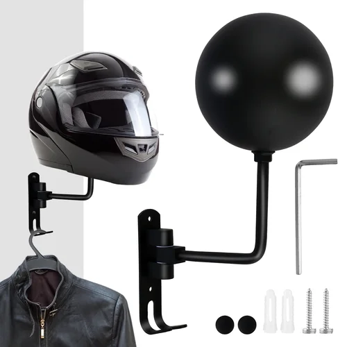 Imagen 2 del producto Soporte para casco de motocicleta Montaje en pared Rotación de 180 grados Metal Casco de bicicleta Montaje del soporte Casco de bicicleta Soporte para colgar exhibición