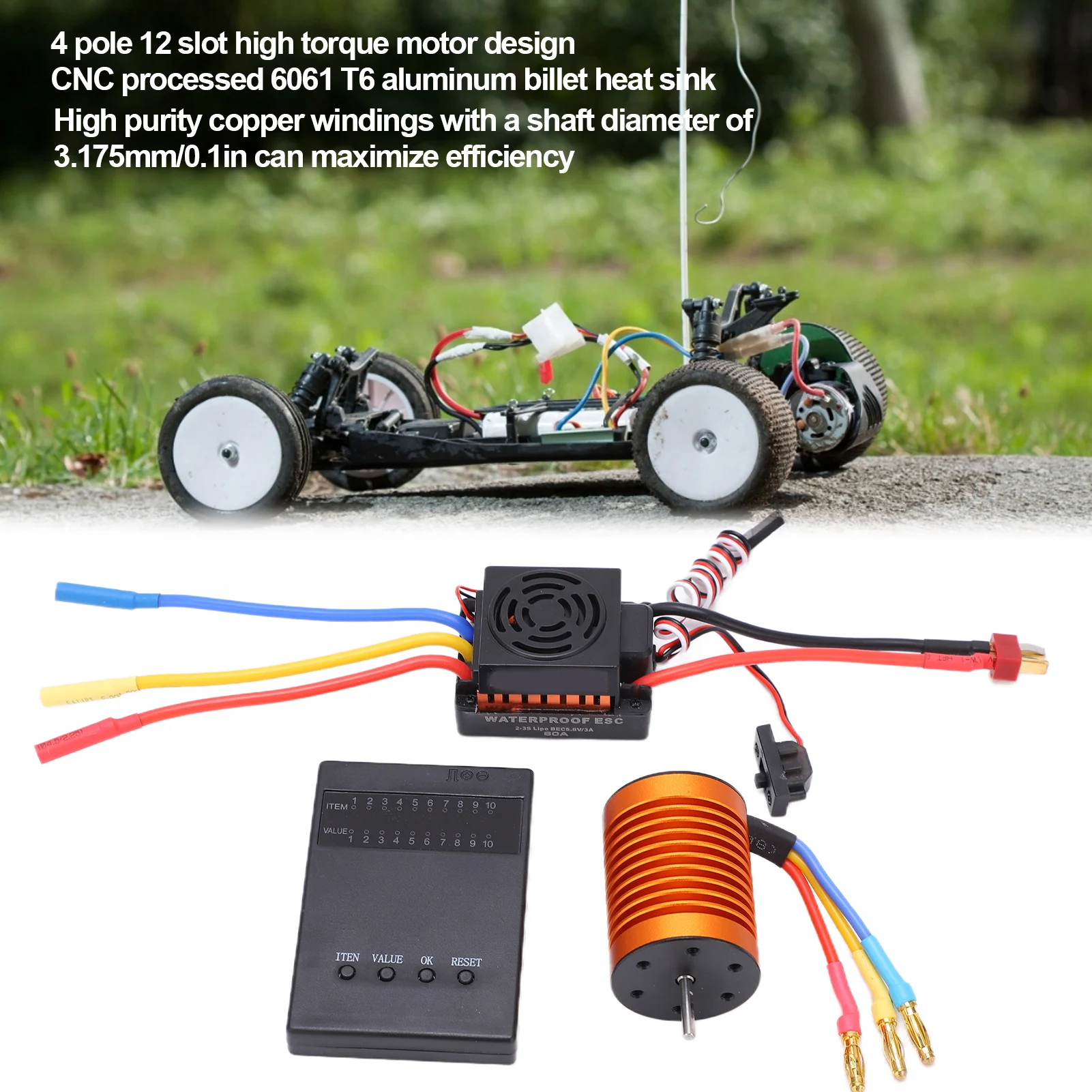 

F540 4370KV Brushless Motor Set with Waterproof 60A ESC and Programming Card for 1/10 RC Car F540 Brushless Motor 60A ESC Set
