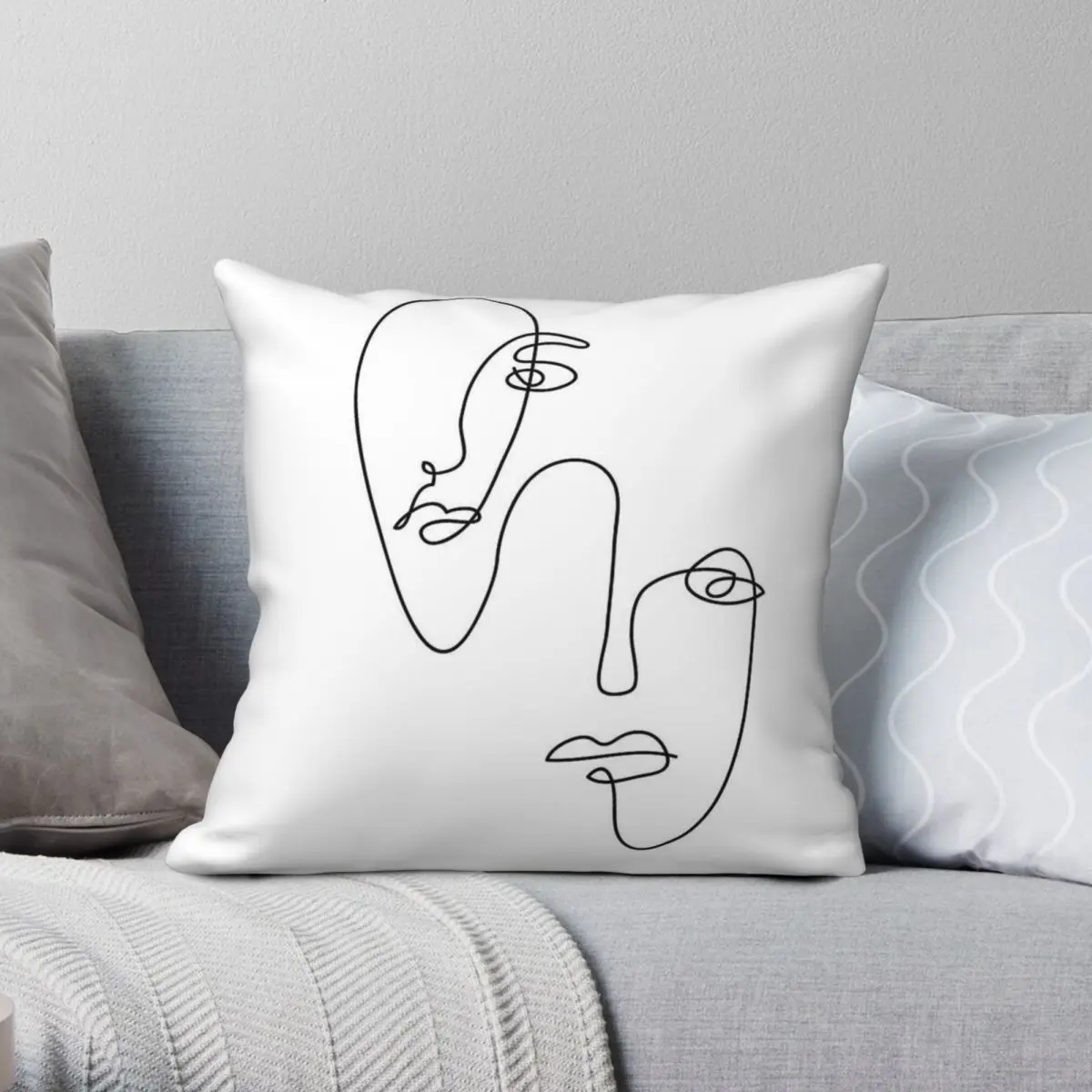 Abstract Faces One Line Square Pillowcase Polyester Linen Velvet Pattern Zip Decor Throw Pillow Case Bed Cushion Cover