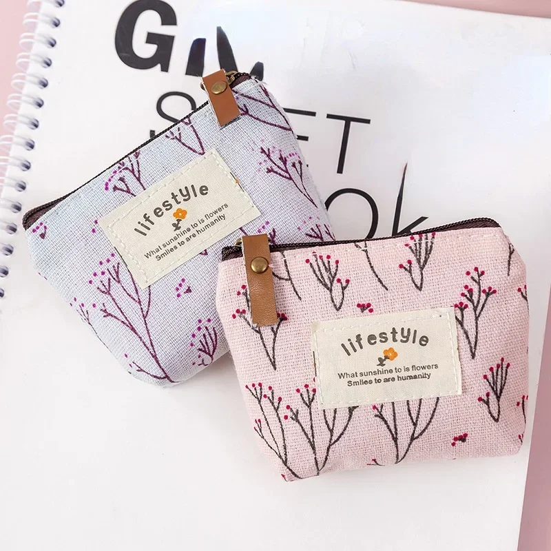 Fashion Flower Makeup Bag Coin Purses Small Fresh Canvas Coin Wallet Lady Girls Earphone Coin Key Money Storage Cosmetic Bag