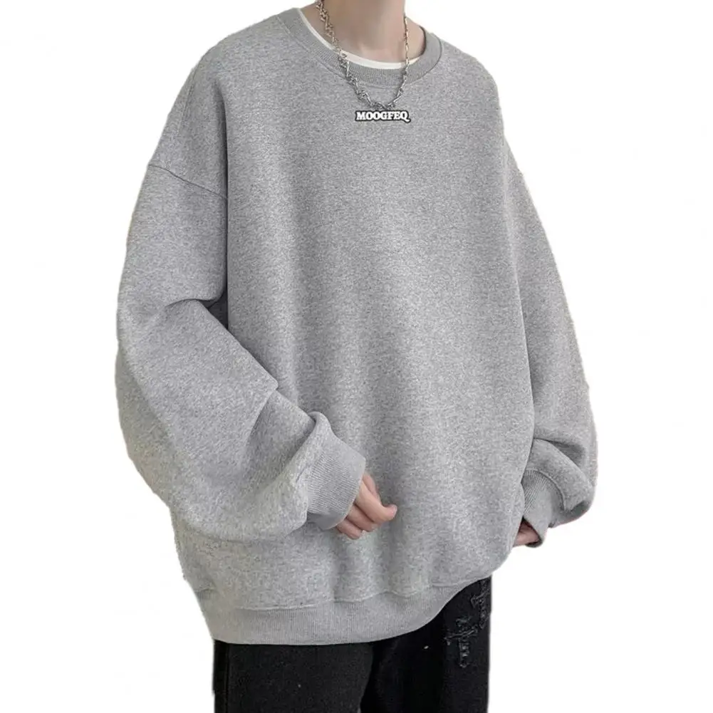 Fall Winter Men Sweatshirt Round Neck Mid Length Sweatshirt Soft Warm Thick Elastic Cuff Casual Pullover Men Spring Top