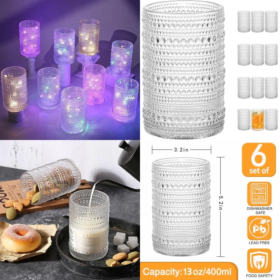 

Vintage Highball Drinking Glass Set of 12 - Kitchen Glasses Cup for Water, Cocktail, Milk, Juice and Beverage