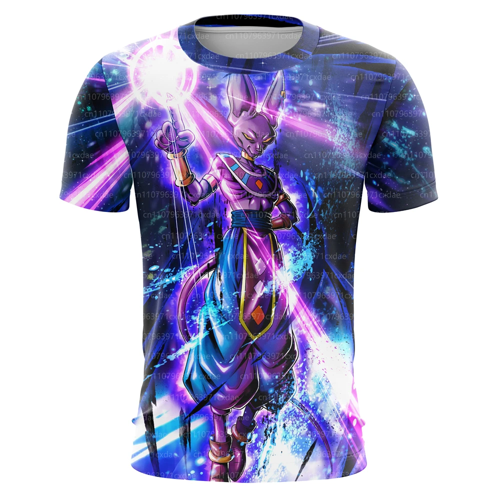New 2026 Dragon Ball Super Anime Beerus Print Oversize Men T-shirt Unisex Streetwear Purple Flame Graphic Daily Casual Outfit