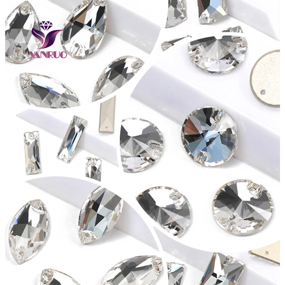 YANRUO All Sizes Mix Clear Crystals Glass Rhinestones Round Drop Stones Gems Sewn Clothing Decoration