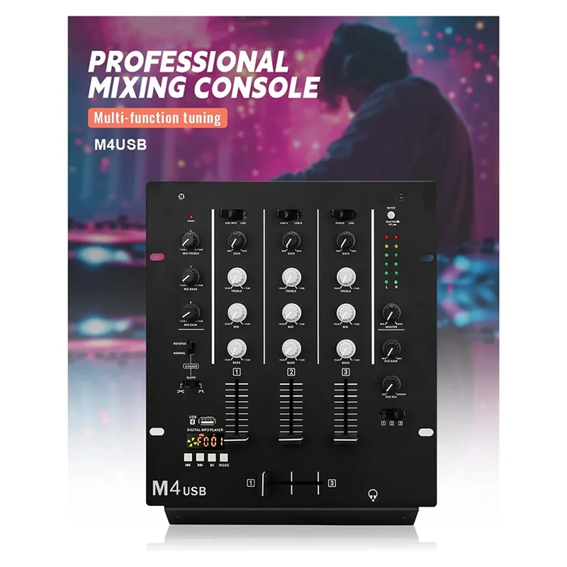 A99E-واجهة صوت مدمجة 3-قناة USB DJ Mixer 3-Band EQ ميكروفون مدخل قابل للاستبدال Crossfader الولايات المتحدة التوصيل #2