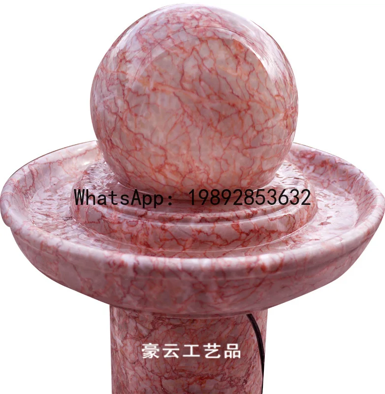 Flowing Water Fountain Stone Ornament Agate Red Marble Stone Carving Feng Shui Ball