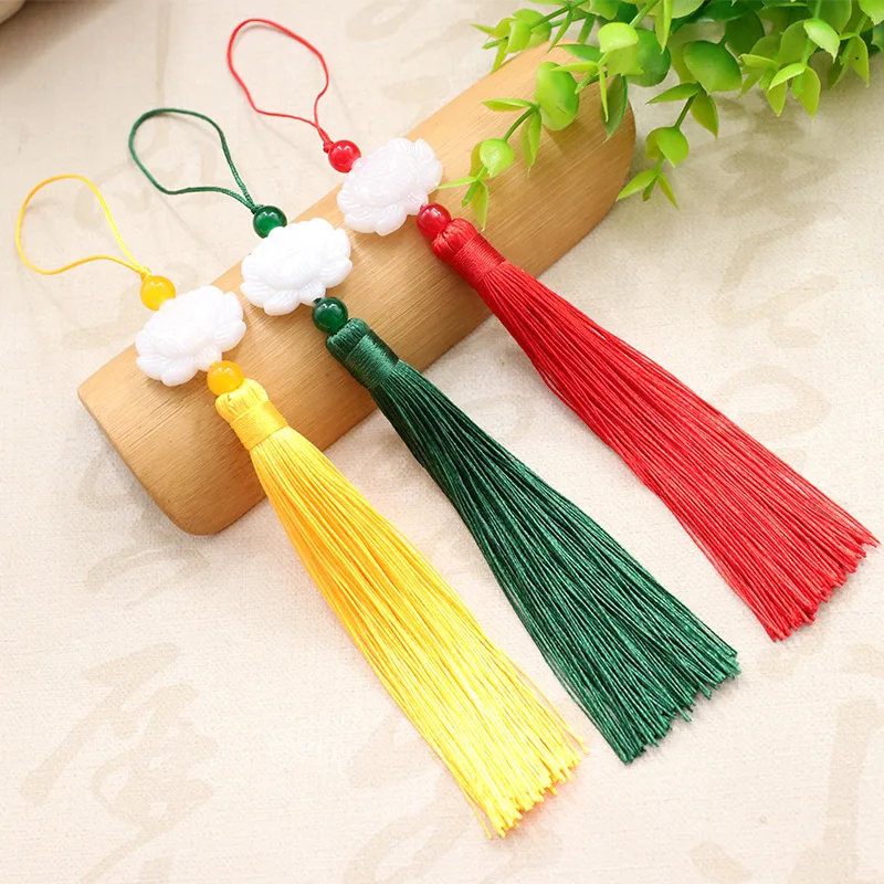 2-10Pcs Chinese Knot Silk Tassels Jade Beads Tassel DIY Craft Gift Ancient Chinese Style Fan Falling Ornament Decorative Pendant