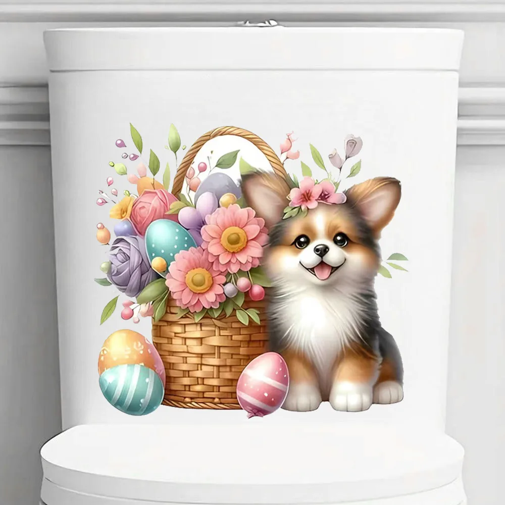 

Cute Puppy and Flower Basket Designs Stickers, Art Wall for Home, Cabinet, Refrigerator, Door, Toilet,Decoration, Vinyl Car