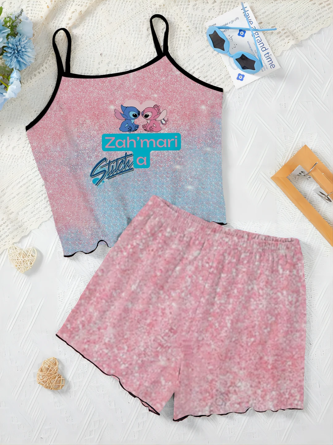 

Summer New Sexy Camisole Top 2-piece Set Disney Stitch Hip-hop Style Women's Clothing Casual and Comfortable 2024 Shorts Set