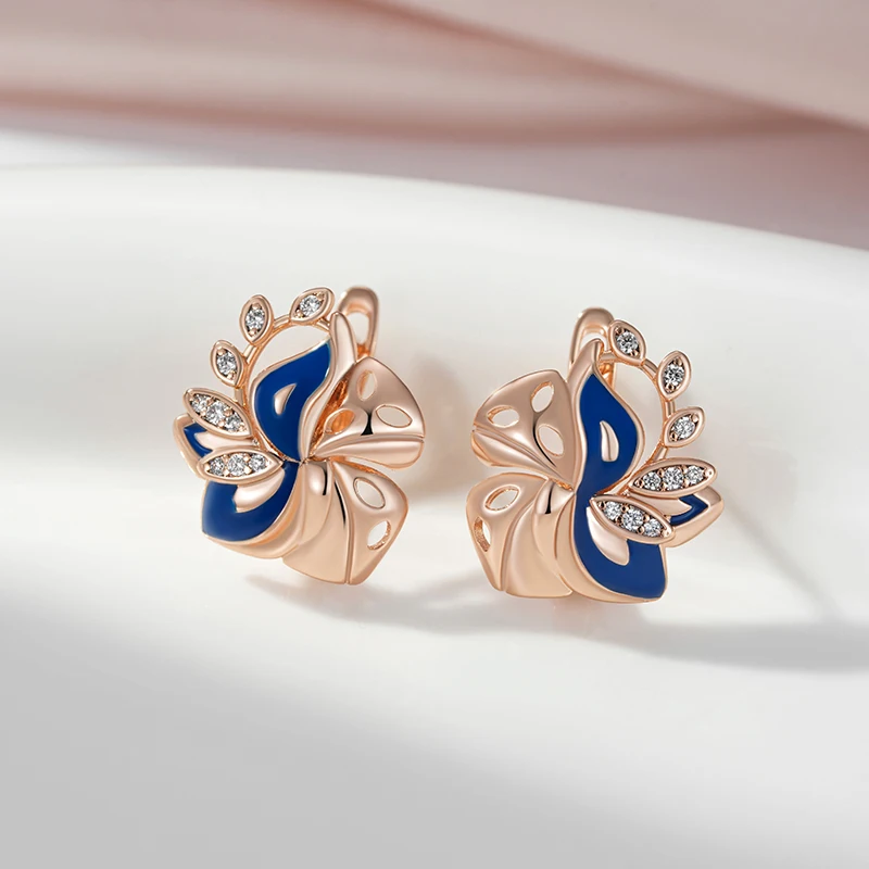 Syoujyo-ピンクゴールドカラーの女性用イヤリング,葉の形をした585イヤリング,光沢のある天然ジルコン,高級ジュエリー,パーティーギフト