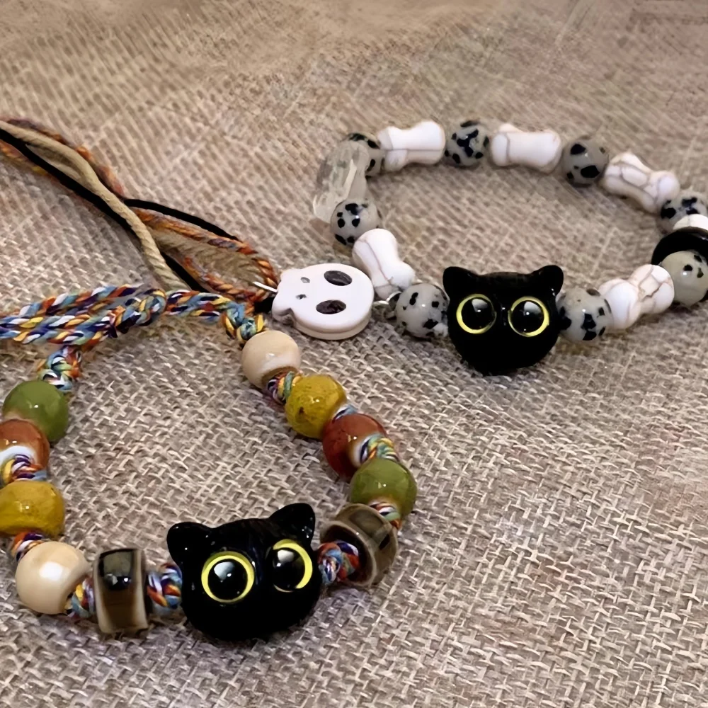 Hip Hop Skelett Katze Perlenarmband für Frauen Retro Armband Armband Mode Party Schmuck Zubehör Geschenk