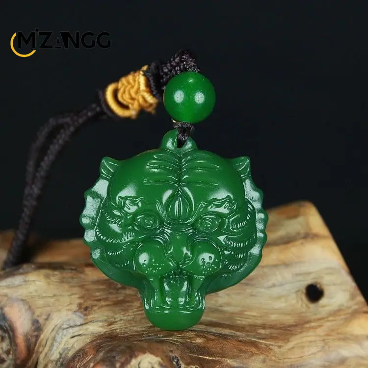 Natural Hotan Green Jade Tiger Pendant Jasper White Jade Necklace Hand-carved Fashion Charm Lucky Charms for Men and Women Gifts