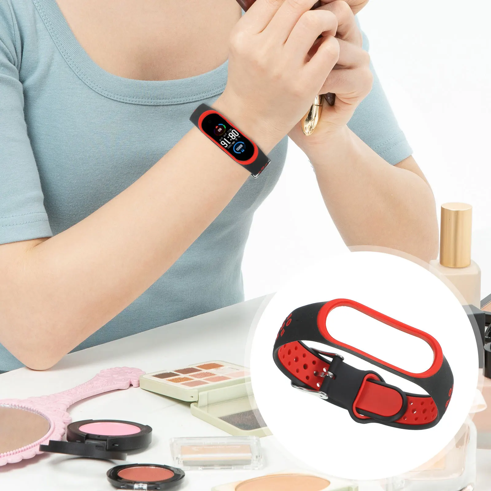 

Silicone Watch Band Two-Tone Red Compatible 3 4 Adjustable Replacement Strap Wristband Accessories Stylish Comfortable