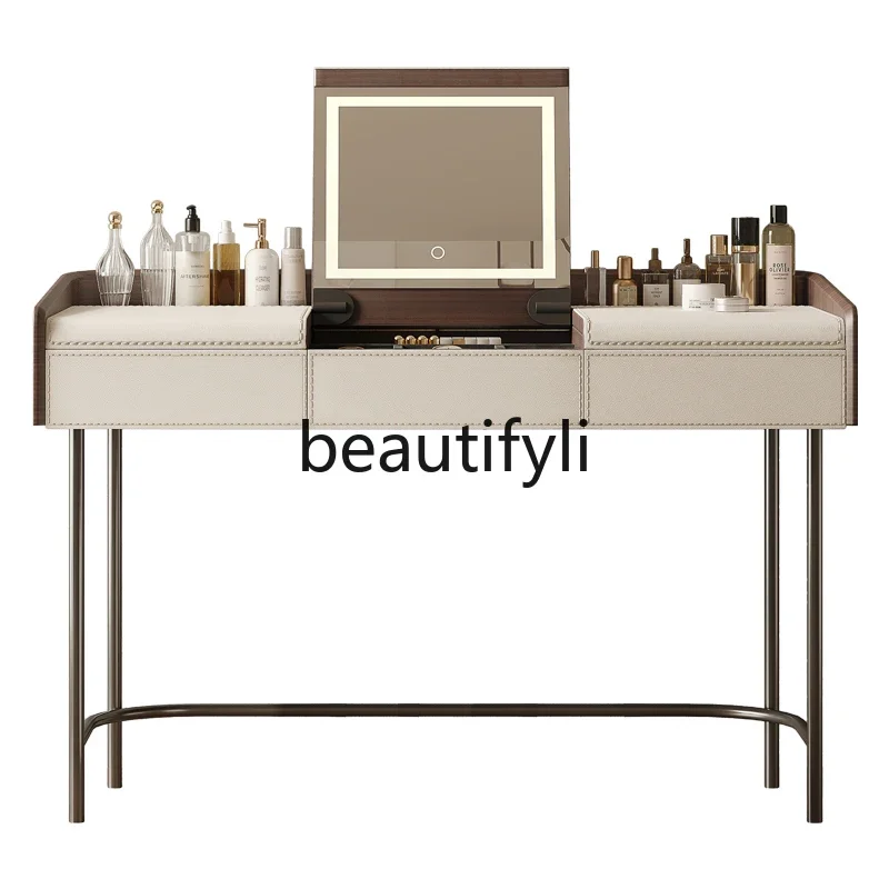 

Light luxury dresser bedroom solid wood minimalist makeup table flip cover cream wind storage cabinet integrated advanced