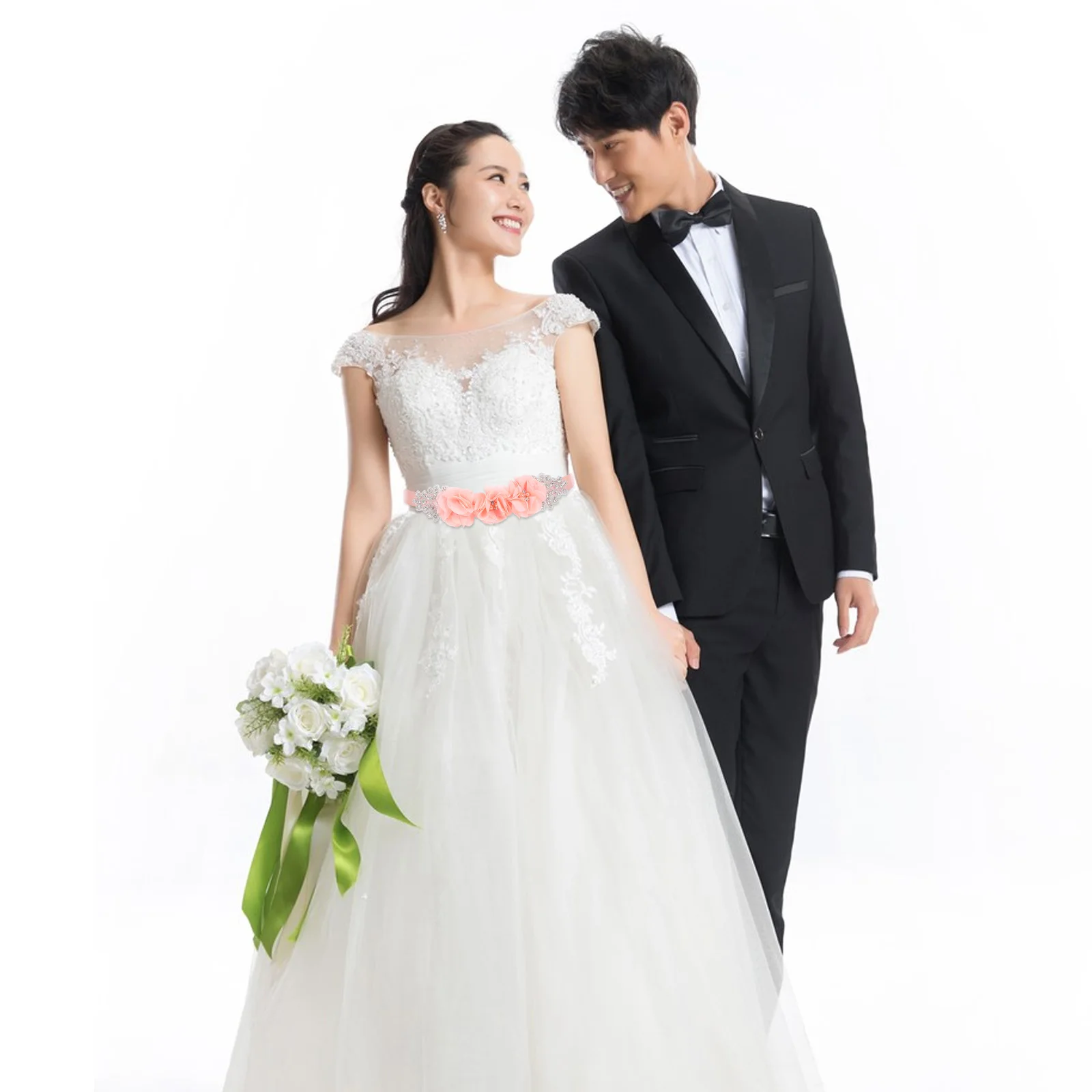 

Pearl Belt Shower Sash for Mommy Flower Belts Women Crystal Bridal Girdle Bridesmaid Floral Maternity Chiffon Dress Dad