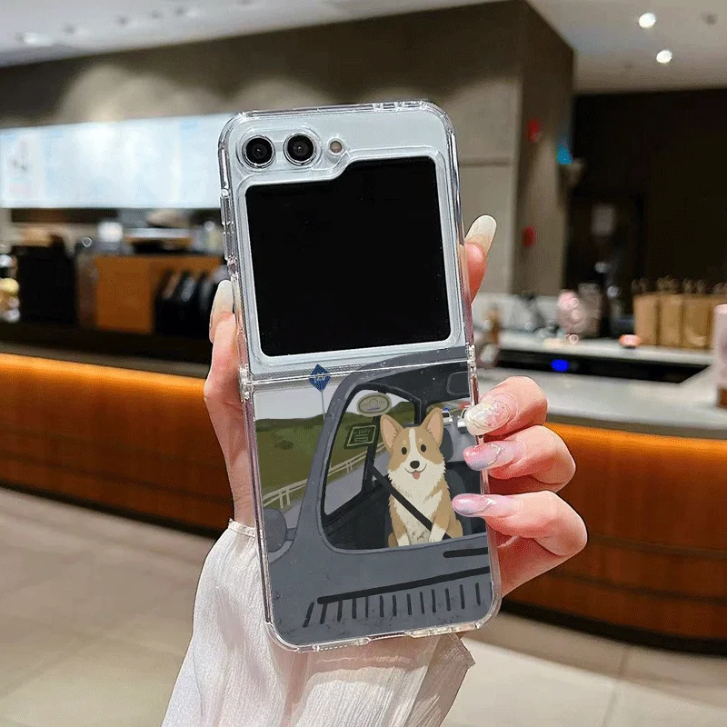Funny Cartoon Driving Dog Transparent Phone Case for Samsung Galaxy Z Flip 7 Flip6 5 4 3 Folding Cover for Z Flip7 Flip5 Fundas - view 4