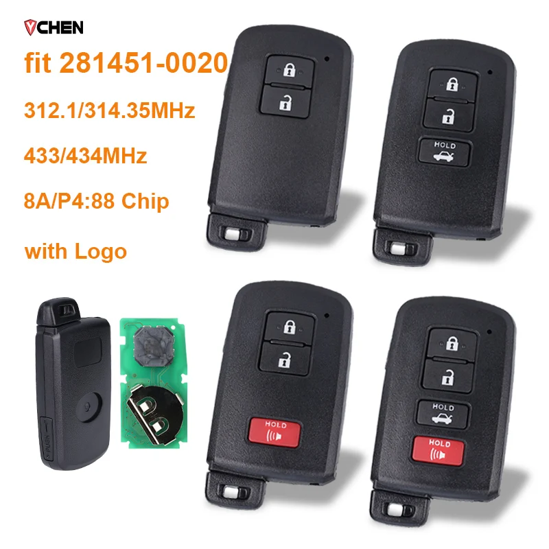 

281451-0020 Смарт-ключ для Toyota Avalon Camry Corolla Prius Yaris Auris RAV4 Avalon 312/314 433/434 МГц 8A чип дистанционного брелок с логотипом