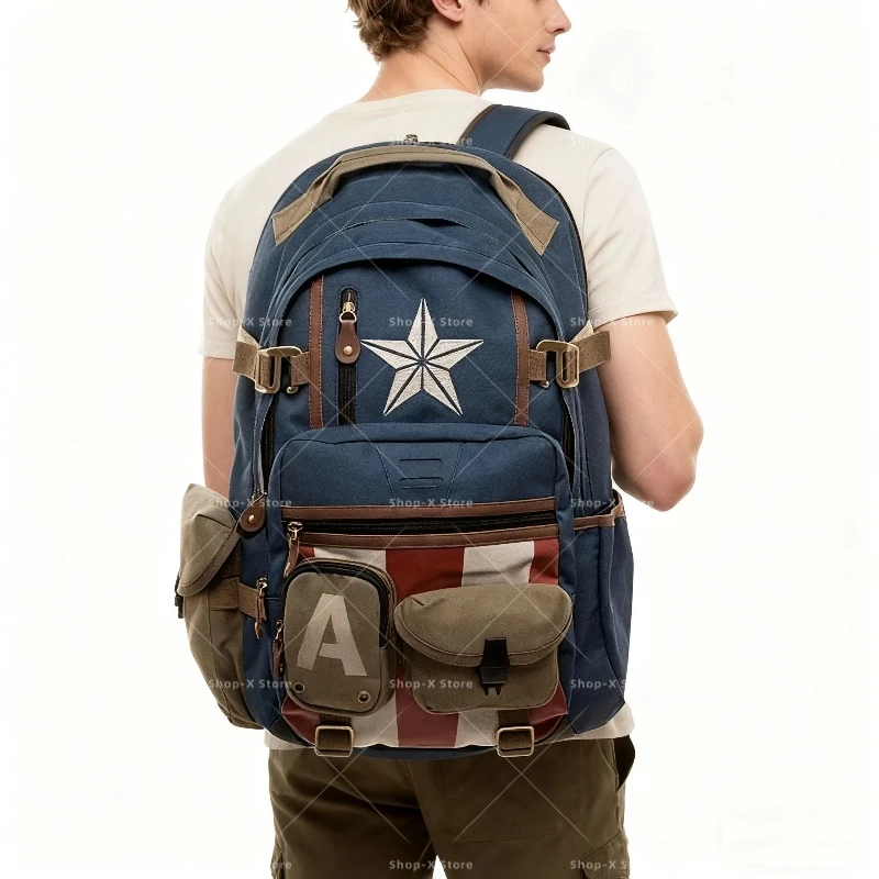 

Рюкзак Marvel Капитан Америка, рюкзак - парусиновая школьная сумка большой вместимости для подростков, модный подарок супергероя для мальчиков и девочек