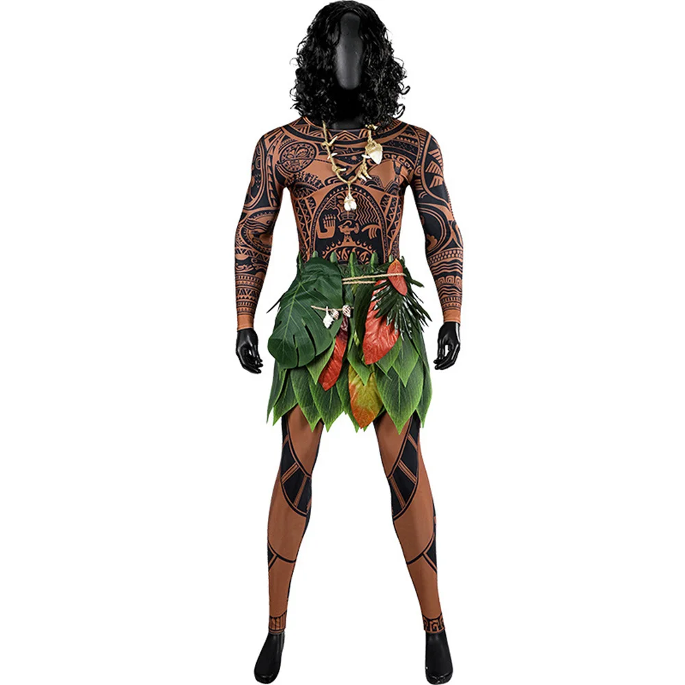 Maui Cosplay Costume Elastic Top Pants Leaf Skirt Full Set Halloween Party Outfit