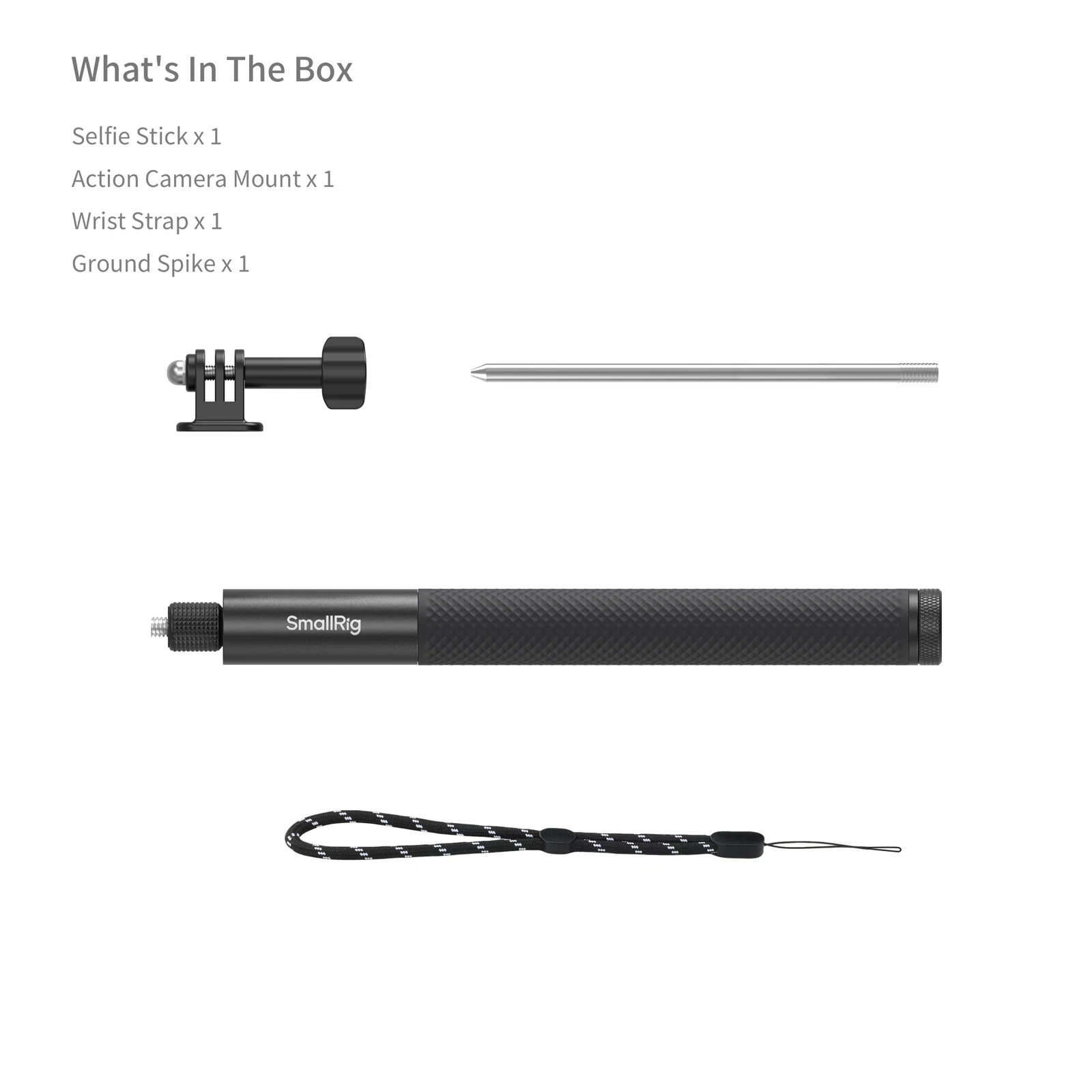 SmallRig Selfie Stick-steun voor actiecamera's 120 cm tot 28 cm met grondspies Compacte uitschuifbare siliconen antisliphandgreep 6319