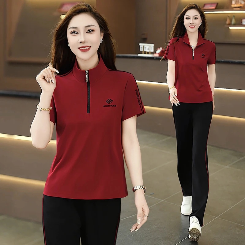 

Faionable plus Size Summer Sportswear Set for Mom ort Sve T-irt Two Piece Set Middle Aged And ly Women's Clothing