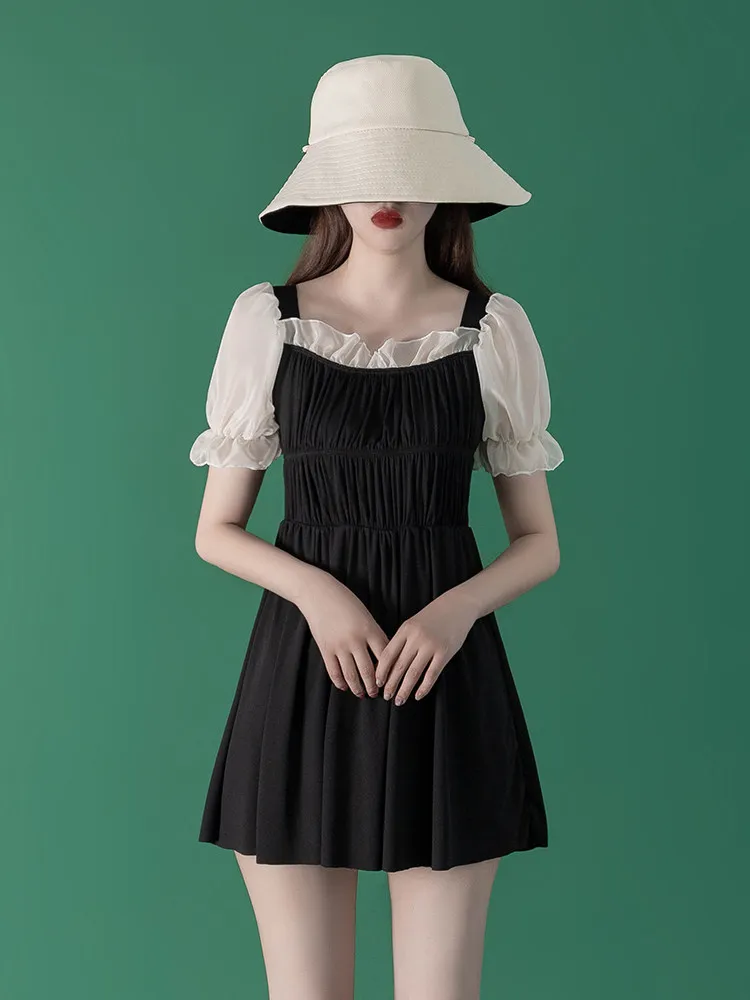 

Conservative Sle Thermal Spring Bathing Suit Women's plus Size Coverage Slimming One-Piece Swimsuit Bubble Sve High Elas...