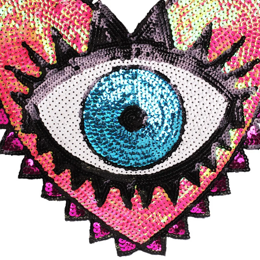 1 Piece Sequin Love Eye Embroidery Hand-sewn Cloth Stickers For Decorating Clothes Bags Denim Jackets DIY Handmade Accessories