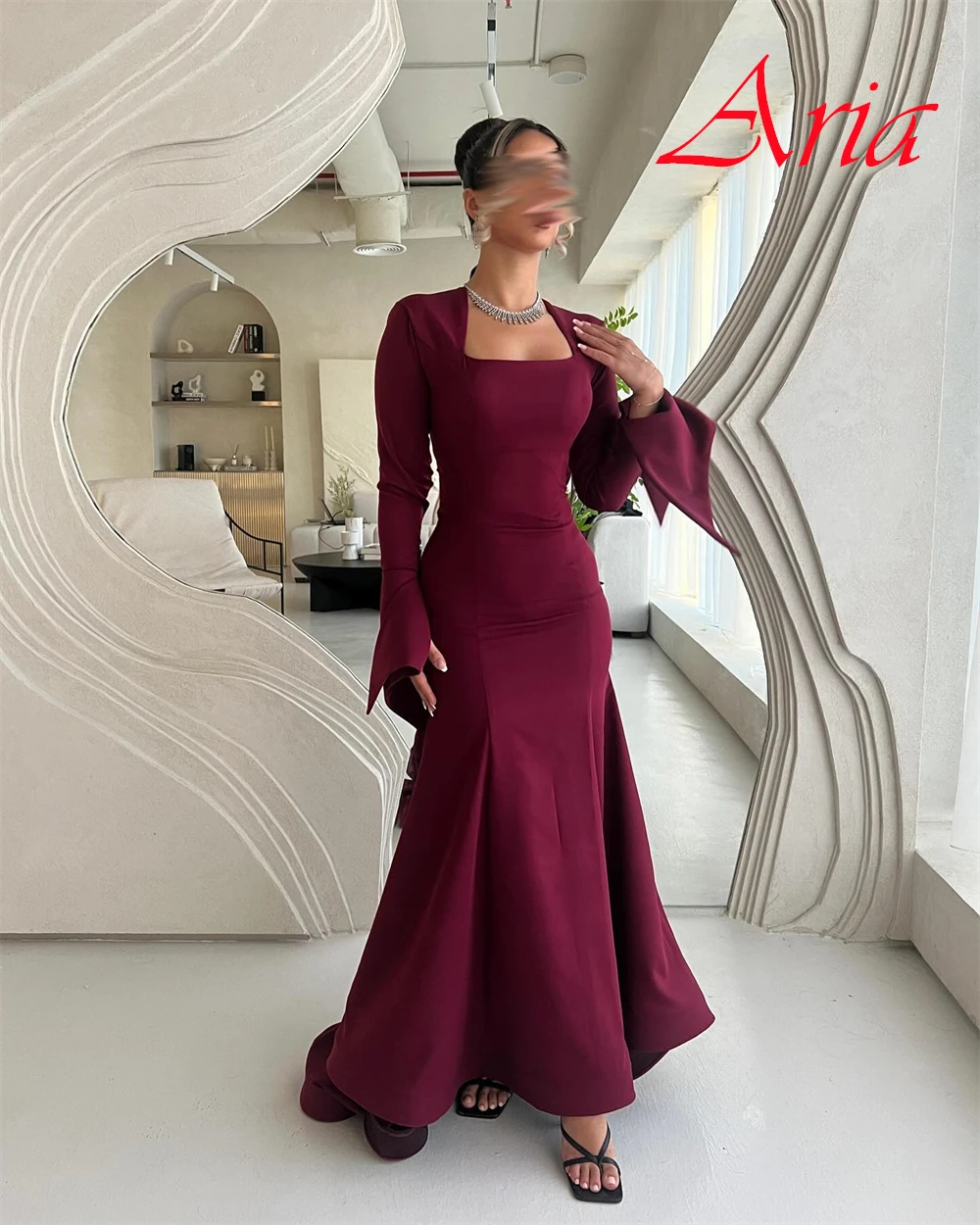 Op maat gemaakte klassieke jersey avondjurk Eenvoudige galajurken met vierkante kraag Hoge kwaliteit sweep trein Jurken voor speciale gelegenheden