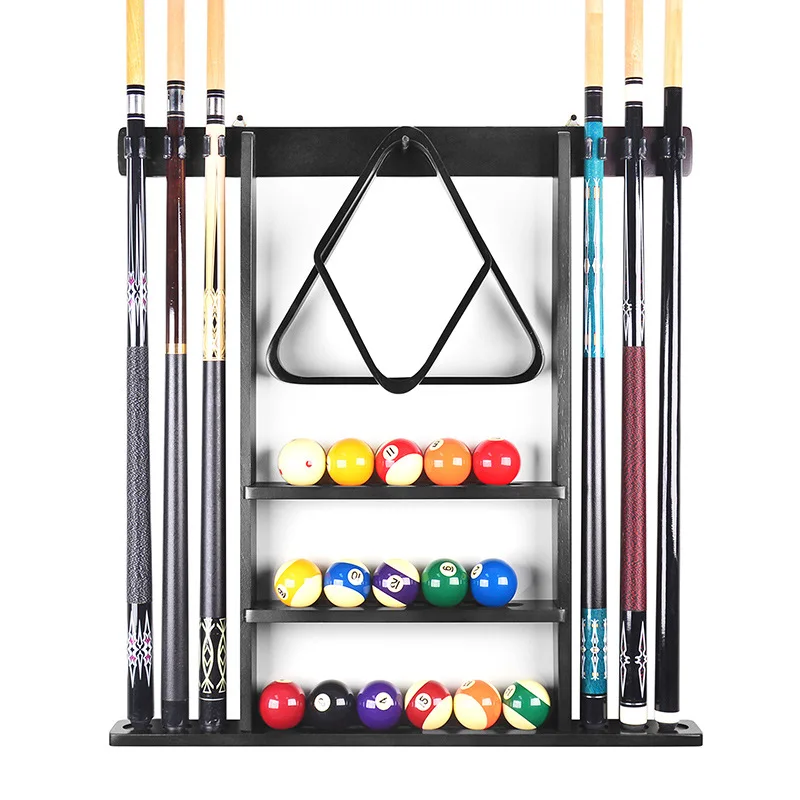 

Solid Wood Wall-Mounted Cue Rack for Snooker Eight-Hole Rest with Brushed Metal Leather Rod Box Boxed Sports Accessories