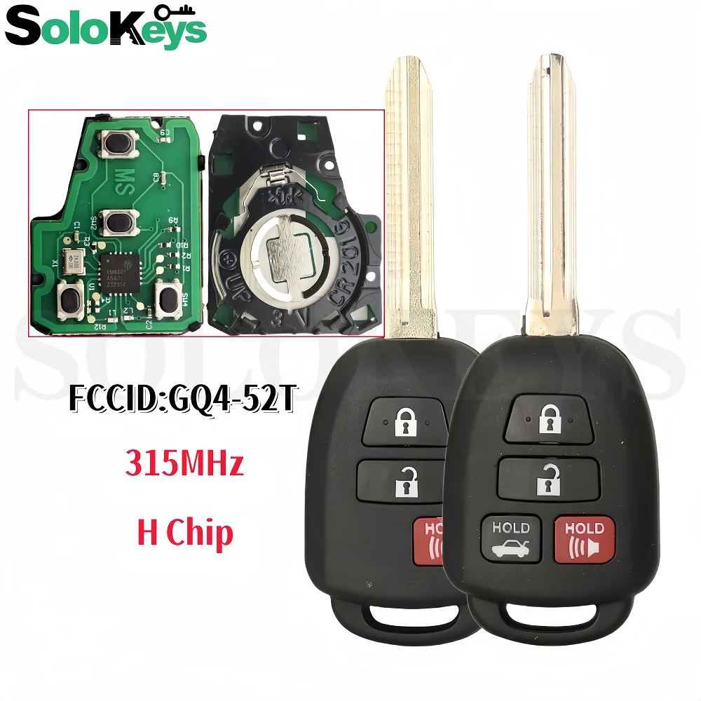 SOLOKEYS FCC ID:GQ4-52T Remote Control Key For Toyota Rav4 Highlander Sequoia Tundra Tacoma 2013-2018 433MHz H Chip