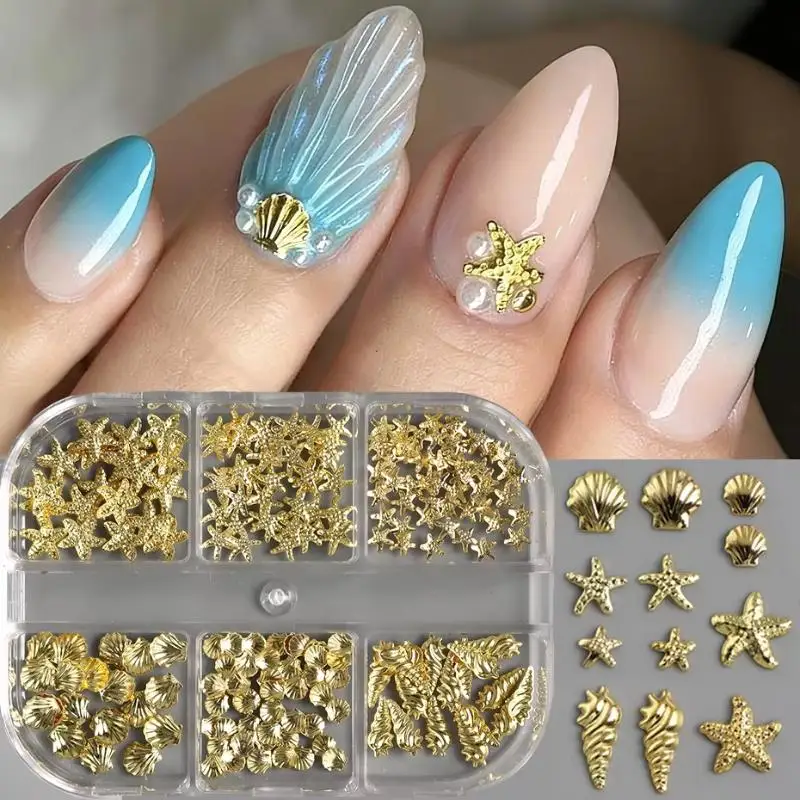Seashell Starfish Nail Charms 3D Conch Nail Art Decorations Summer Metal Nail Studs Manicure Acrylic Nail Supplies
