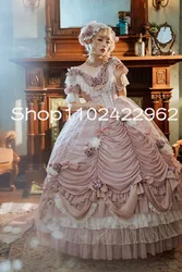 Pale Pink Romantic Rose Puffy Prom Dresses Ruched Ruffles Skirt Lace Applique Lolita OP Victorian Cosplay Evening Gown