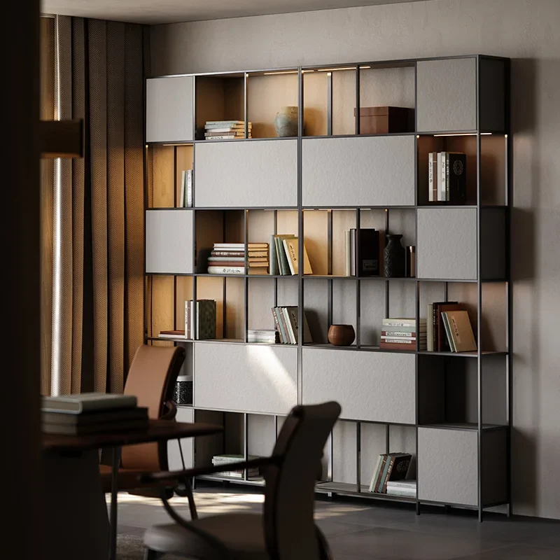 Light luxury bookcase office multi-layer Bogu shelf with lamp display case study shelf