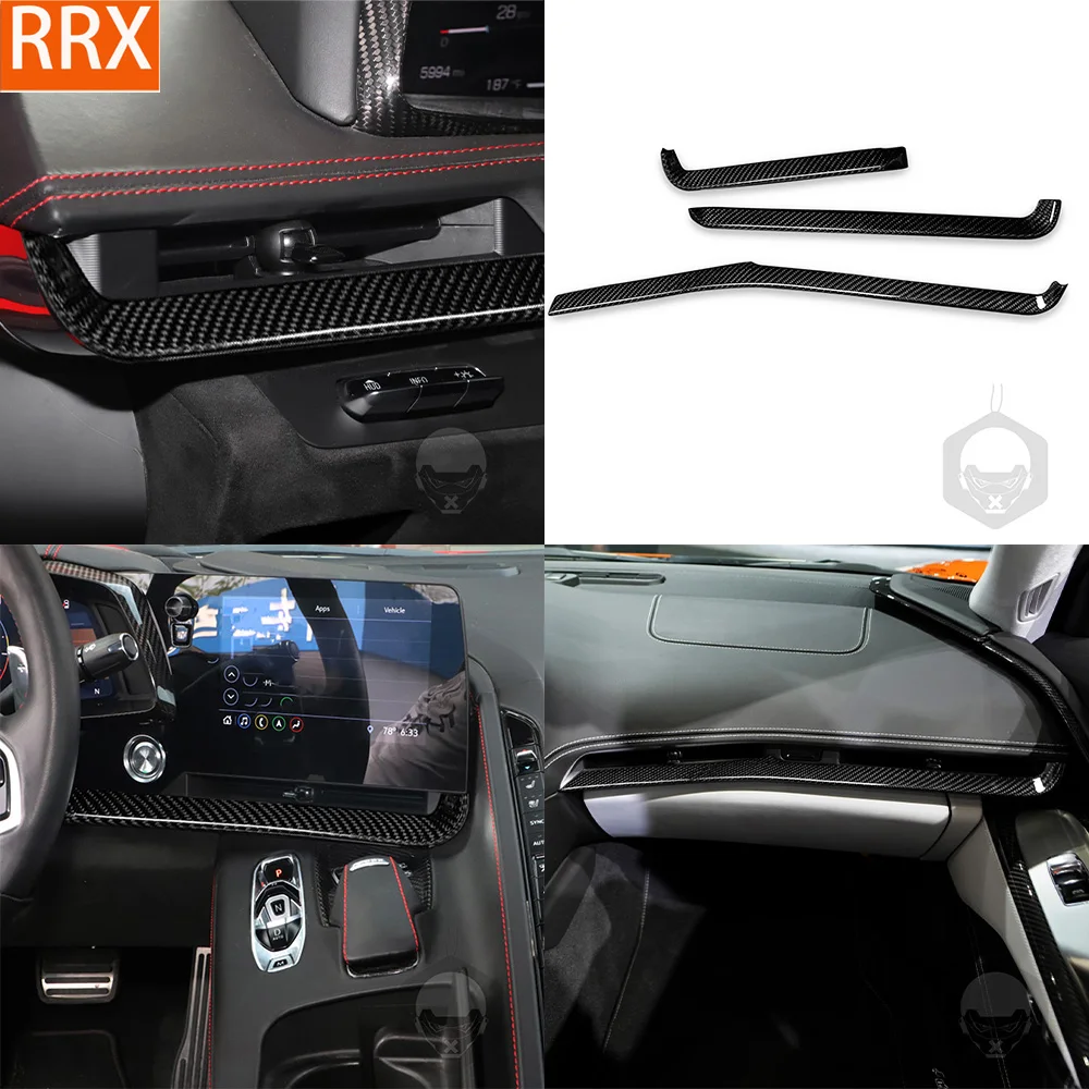 For Chevrolet Corvette C8 Z51 Z06 2020-2025 Real Dry Carbon Fiber Central Control Dashboard Air Vent Cover strip Car Decorative