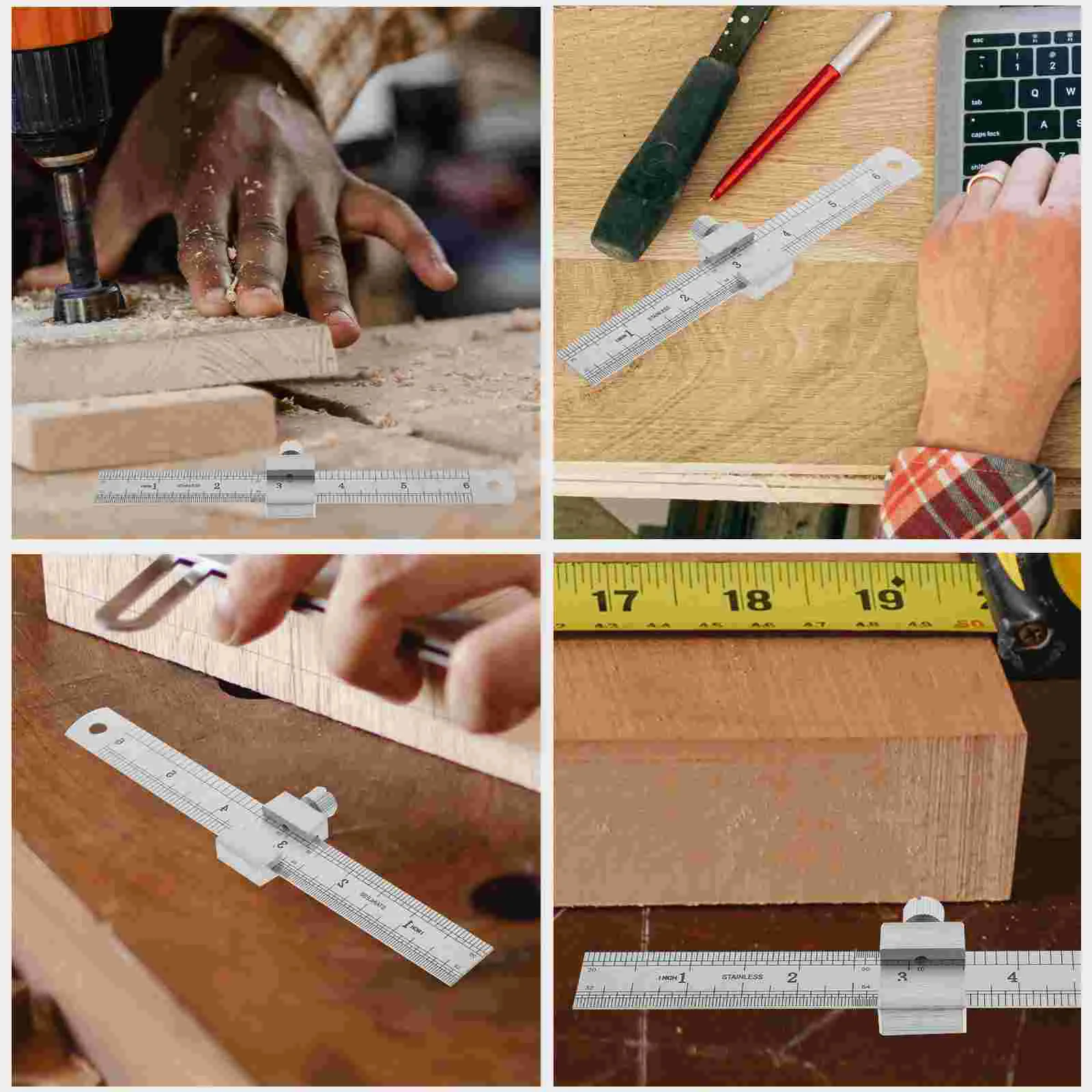 Stainless Steel Ruler Carpenter Slide Tools Engineering Precision Measuring Rulers Detachable