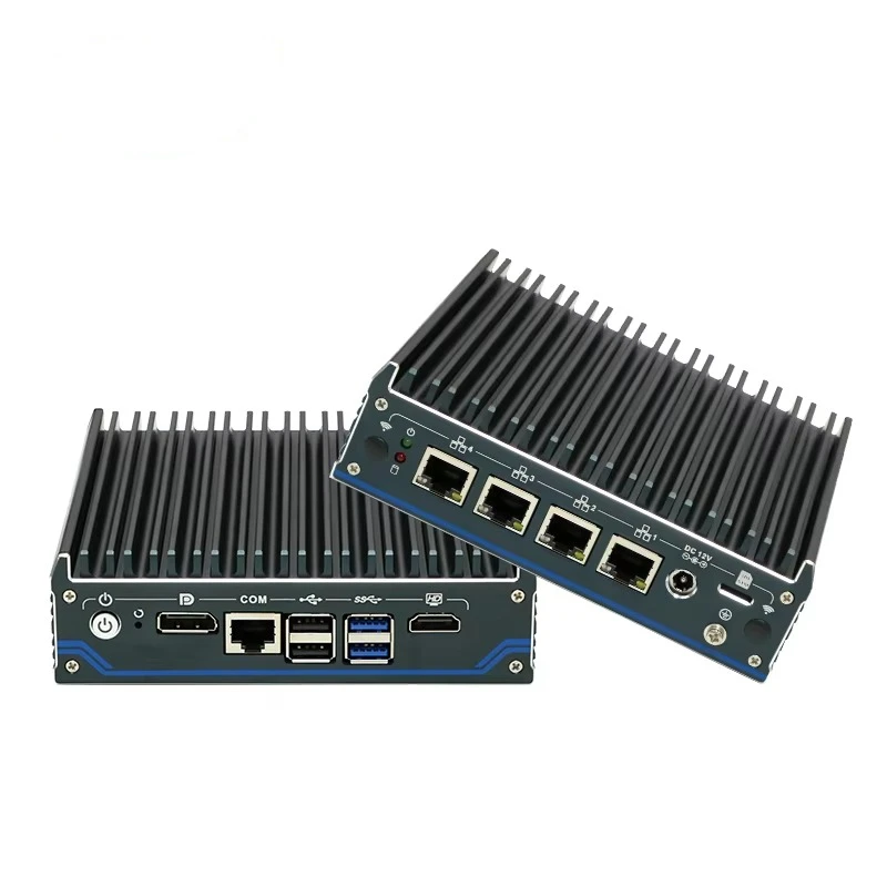 Fanless J4125 Mini PC X86 Win10 Linux 4 LAN DP 4K 4 USB DDR4 Mini Industrial Embedded Computer With AU US EU Plugs