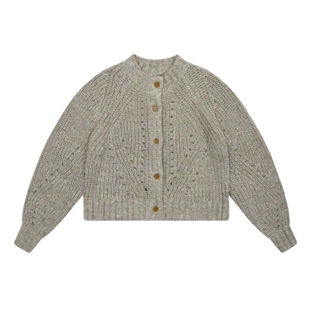 Cardigan court noir Y2K punk ajouré avec broderie planète et franges volantées en tricot vv117