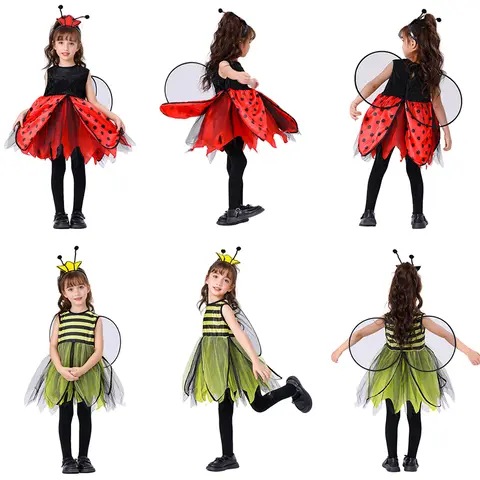 Ladybug Costume for Toddler Girls Red Black Polka Dot Outfit with Detachable Wings for Party Photo Perfect for Halloween