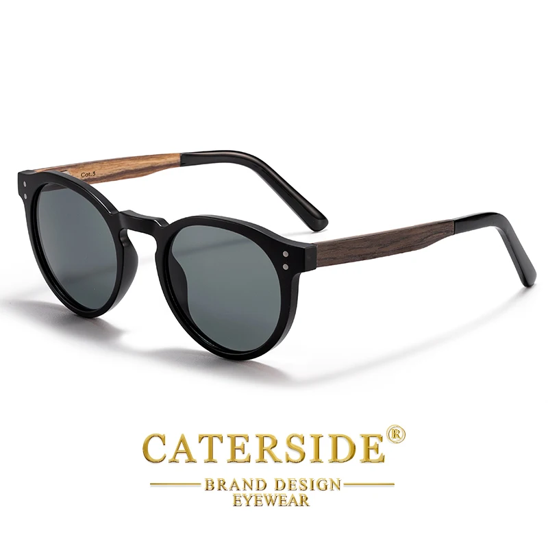 CATERSIDE Herren Runde Sonnenbrille Massivholz Tempel Hochwertige Federscharnier Sonnenbrille Damen Party Reisebrille UV400 – Detail 7